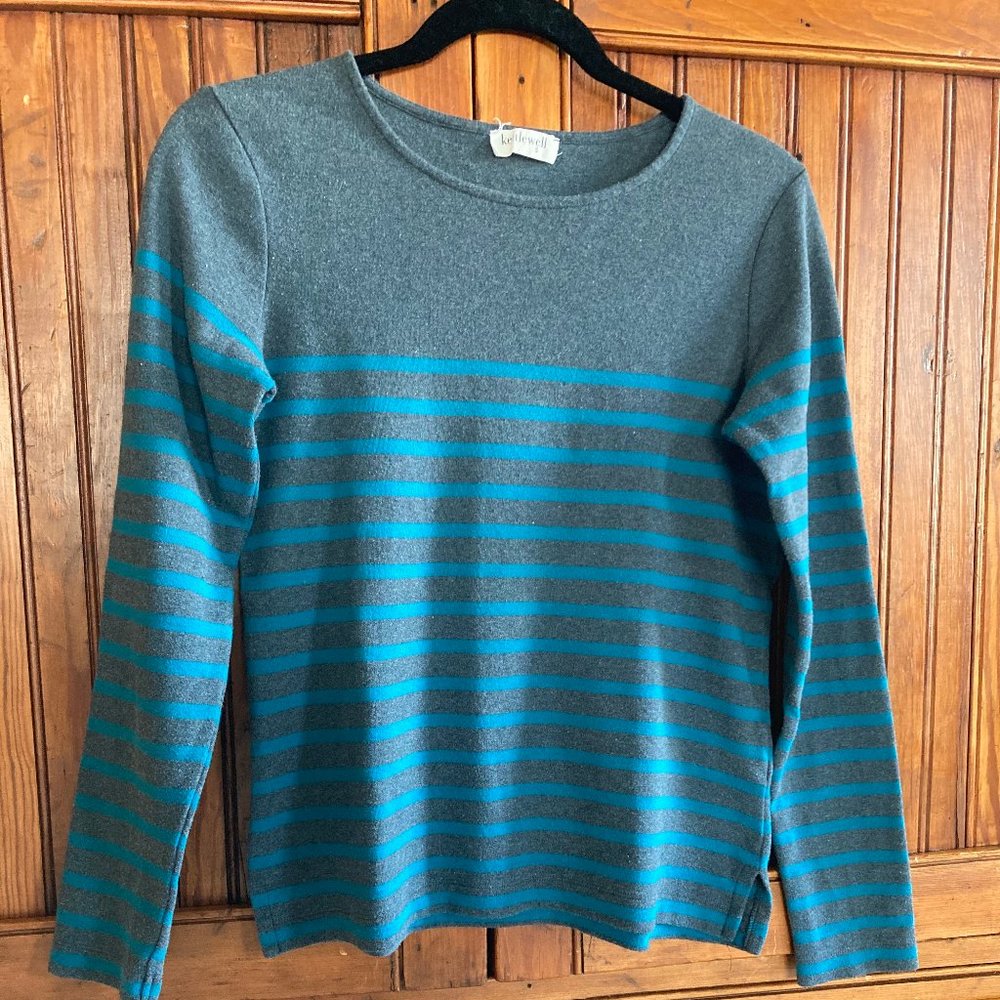 Gray and Blue Striped Women's Top